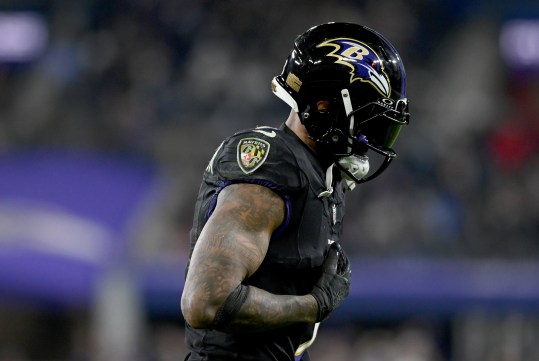 Nov 16, 2023; Baltimore, Maryland, USA; Baltimore Ravens wide receiver Odell Beckham Jr. (3) reacts after a play during the fourth quarter against the Cincinnati Bengals at M&T Bank Stadium. Mandatory Credit: Tommy Gilligan-USA TODAY Sports