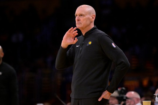 Mar 24, 2024; Los Angeles, California, USA; Indiana Pacers head coach Rick Carlisle watches play against the Los Angeles Lakers in the first half at Crypto.com Arena. Mandatory Credit: Jayne Kamin-Oncea-USA TODAY Sports
