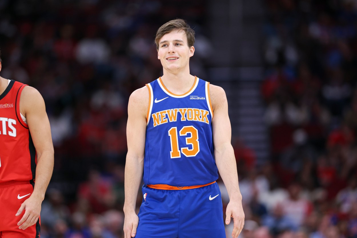 NBA: New York Knicks at Houston Rockets Nov 4, 2024; Houston, Texas, USA; New York Knicks guard Tyler Kolek (13) during the game against the Houston Rockets at Toyota Center. Mandatory Credit: Troy Taormina-Imagn Images