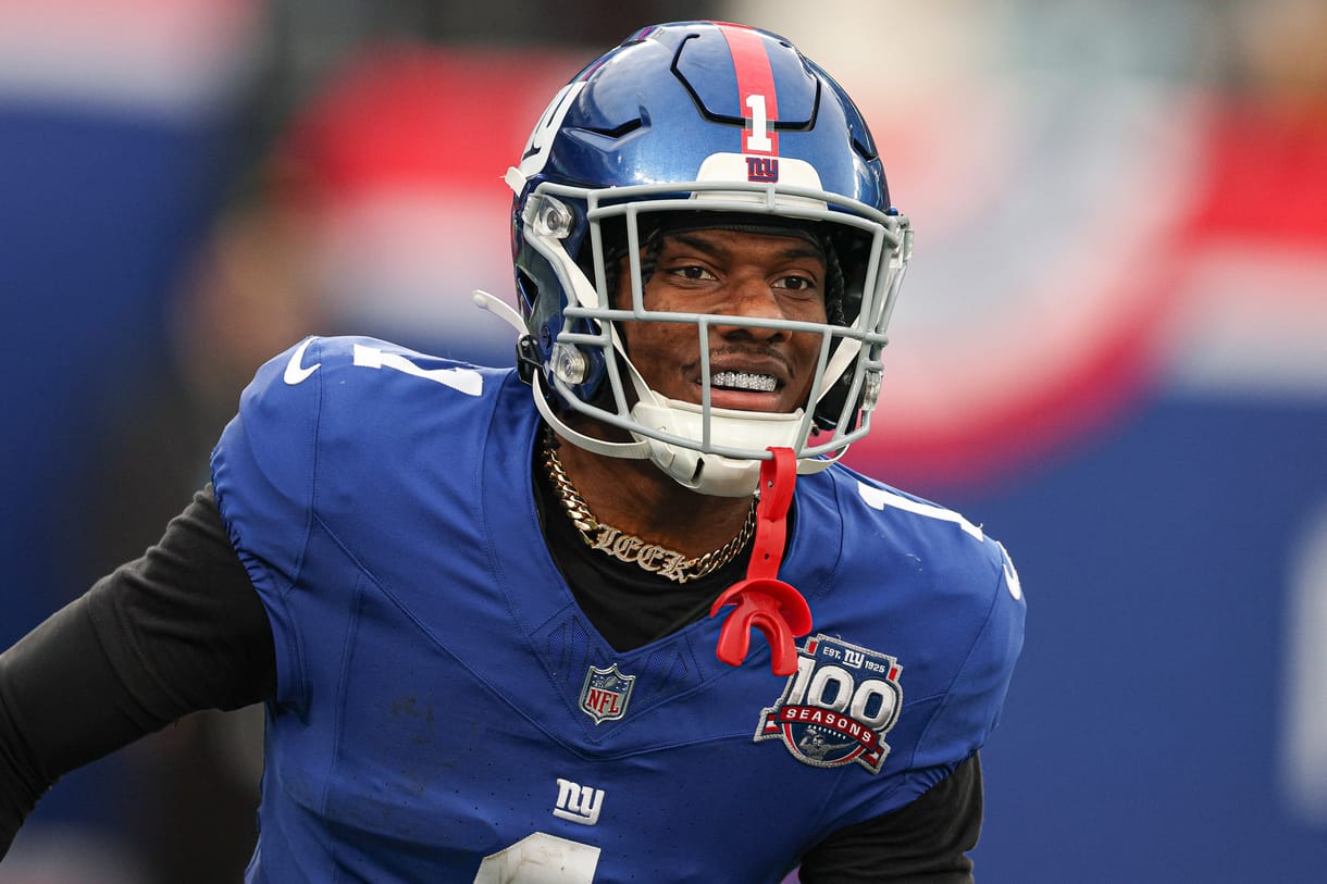 NFL: Indianapolis Colts at New York Giants Dec 29, 2024; East Rutherford, New Jersey, USA; New York Giants wide receiver Malik Nabers (1) celebrates after a touchdown reception during the second half against the Indianapolis Colts at MetLife Stadium. Mandatory Credit: Vincent Carchietta-Imagn Images