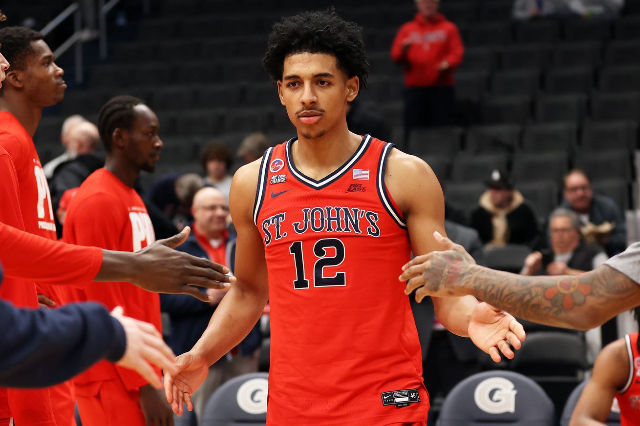 Jan 28, 2025; Washington, District of Columbia, USA; St. John’s Red Storm guard RJ Luis Jr. (12) is introduced before a game against the Georgetown Hoyas at Capital One Arena. Mandatory Credit: Daniel Kucin Jr.-Imagn Images