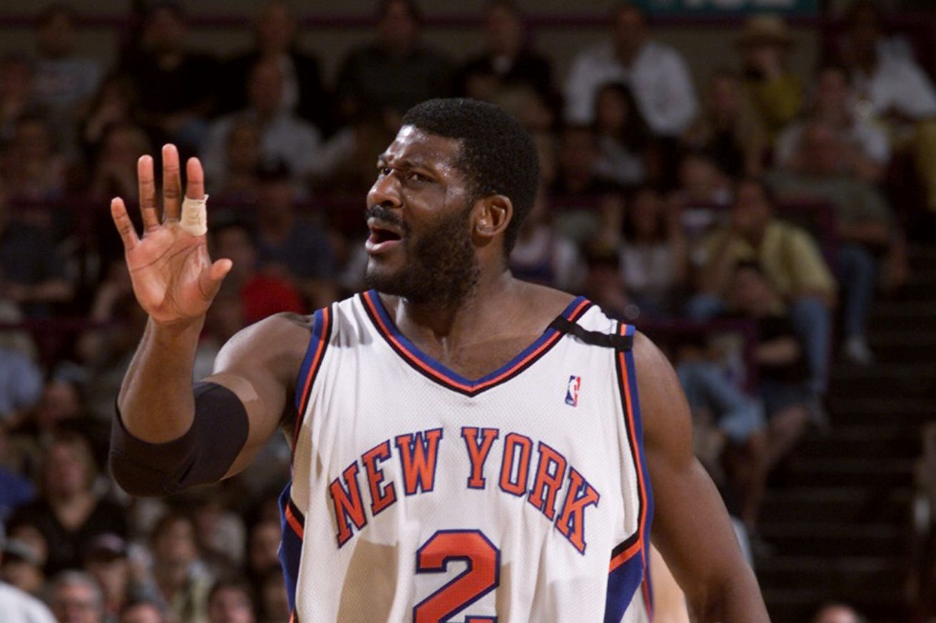 New York Knicks’ Larry Johnson has his say as the Knicks pla