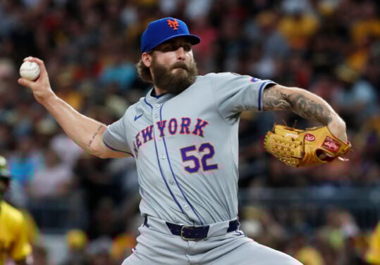 Jul 5, 2024; Pittsburgh, Pennsylvania, USA; New York Mets pitcher Ty Adcock (52) pitches against the Pittsburgh Pirates during the seventh inning at PNC Park. Mandatory Credit: Charles LeClaire-USA TODAY Sports