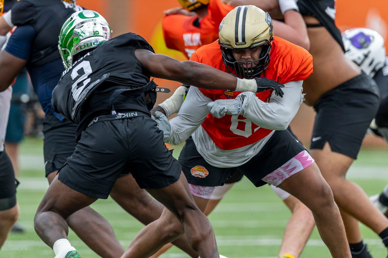 NCAA Football: NCAA Senior Bowl Practice marcus mbow, Giants