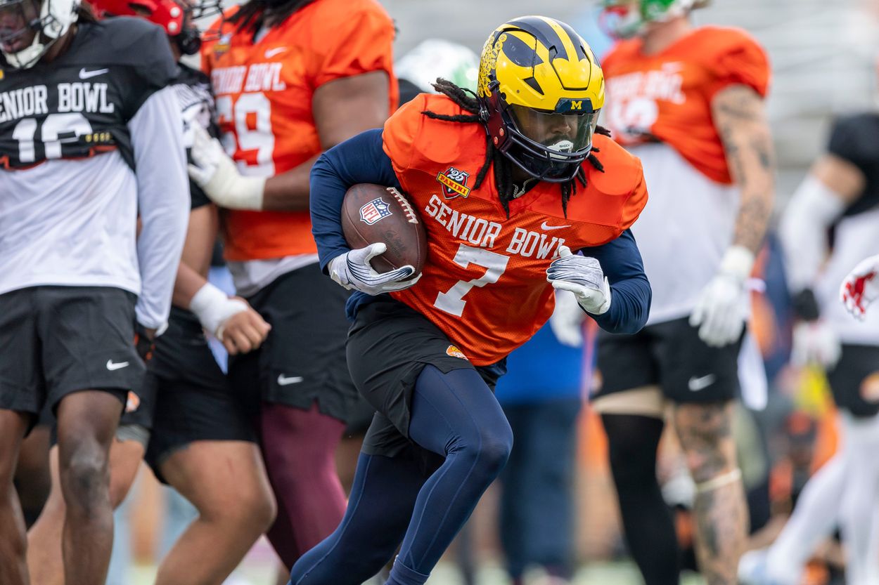 NCAA Football: NCAA Senior Bowl Practice, new york jets, donovan edwards NCAA Football: NCAA Senior Bowl Practice, new york jets, donovan edwards