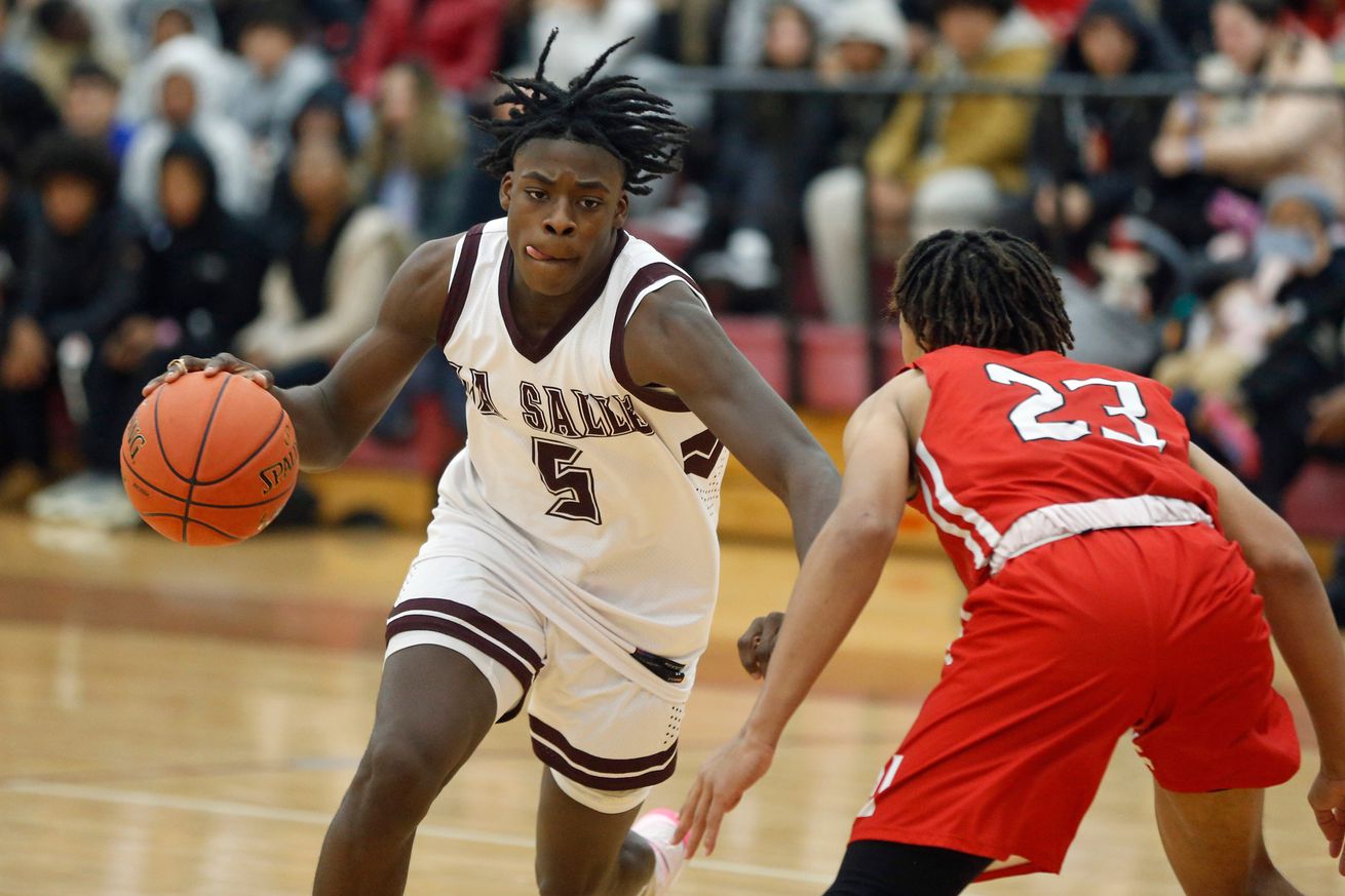 Kelvin Odih of La Salle High School Boys Basketball dribbles the ball. Credit to Eric Rueb/Providence Journal / USA TODAY NETWORK via Imagn Images