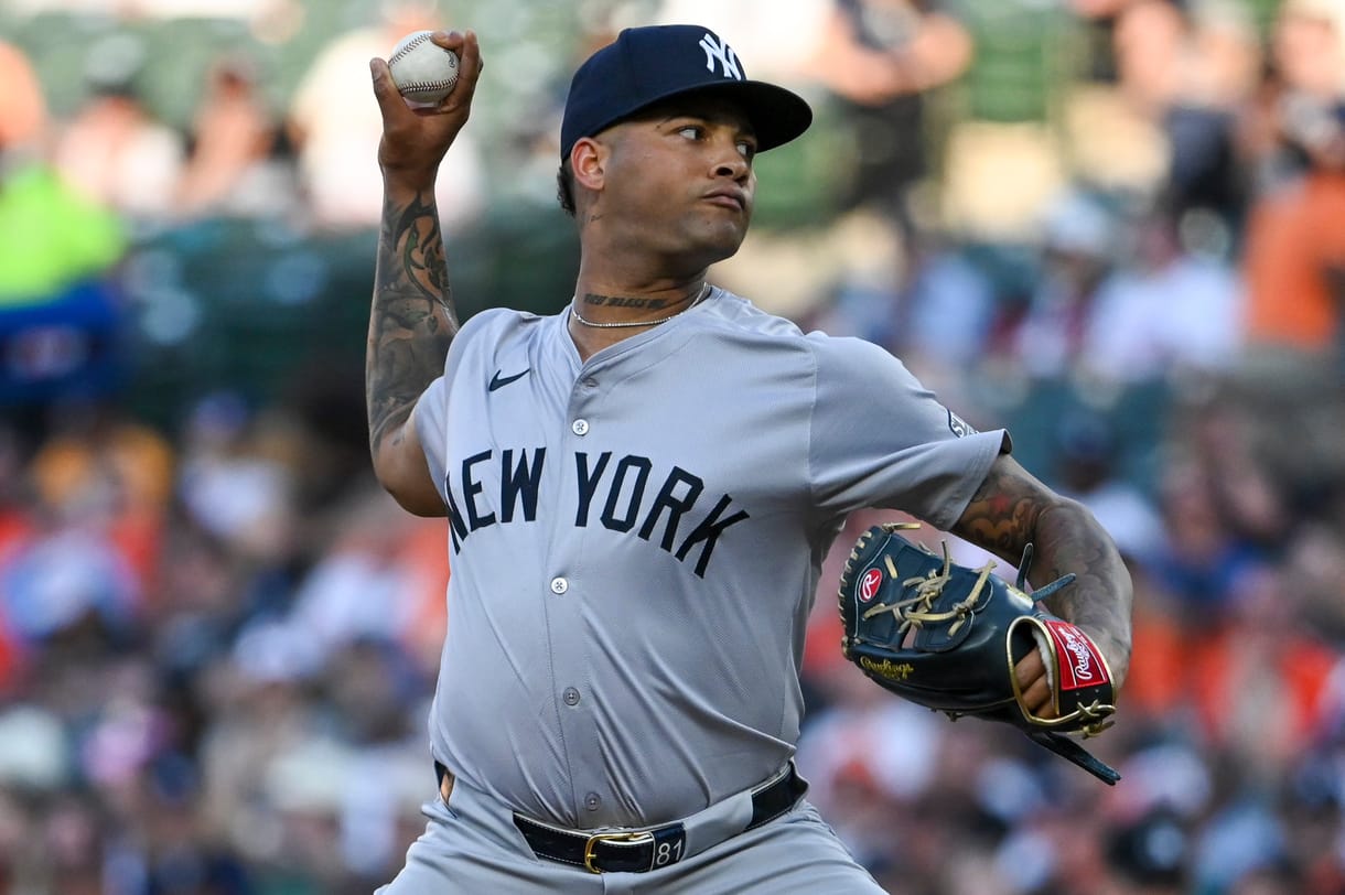 MLB: New York Yankees at Baltimore Orioles May 1, 2024; Baltimore, Maryland, USA; New York Yankees pitcher Luis Gil (81) throws a second inning pitch against the Baltimore Orioles at Oriole Park at Camden Yards. Mandatory Credit: Tommy Gilligan-USA TODAY Sports