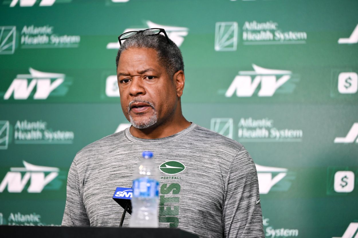 NFL: New York Jets Minicamp Jun 11, 2025; Florham Park, NY, USA; New York Jets defensive coordinator Steve Wilks speaks at a press conference during minicamp at Atlantic Health Jets Training Center. Mandatory Credit: John Jones-Imagn Images