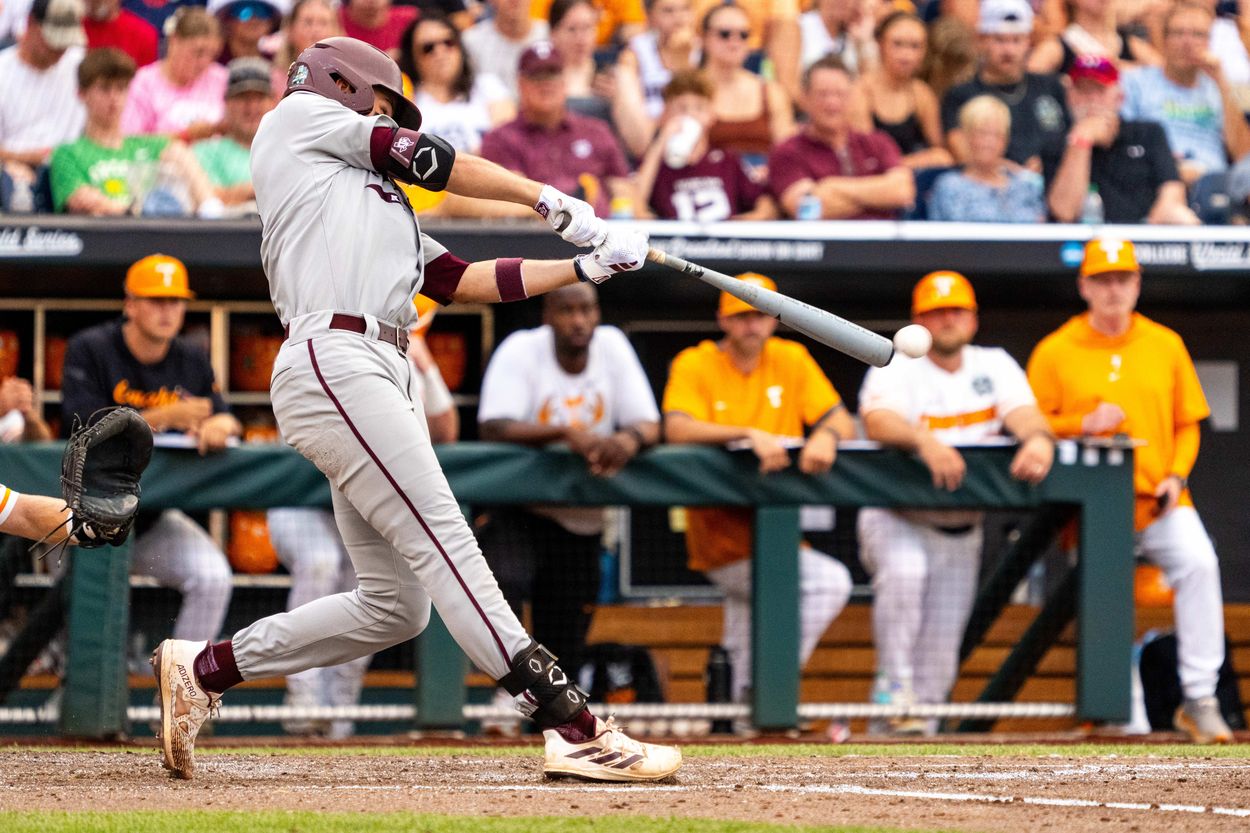 NCAA Baseball: College World Series-Tennessee v Texas A, Kaeden Kent, yankees NCAA Baseball: College World Series-Tennessee v Texas A, Kaeden Kent, yankees