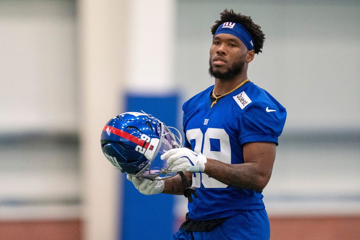 Syndication: The Record New York Giants running back Tyrone Tracy Jr. (29) walks around during Mandatory Minicamp at Quest Diagnostics Giants Training Center in East Rutherford on Tuesday, June 17, 2025.