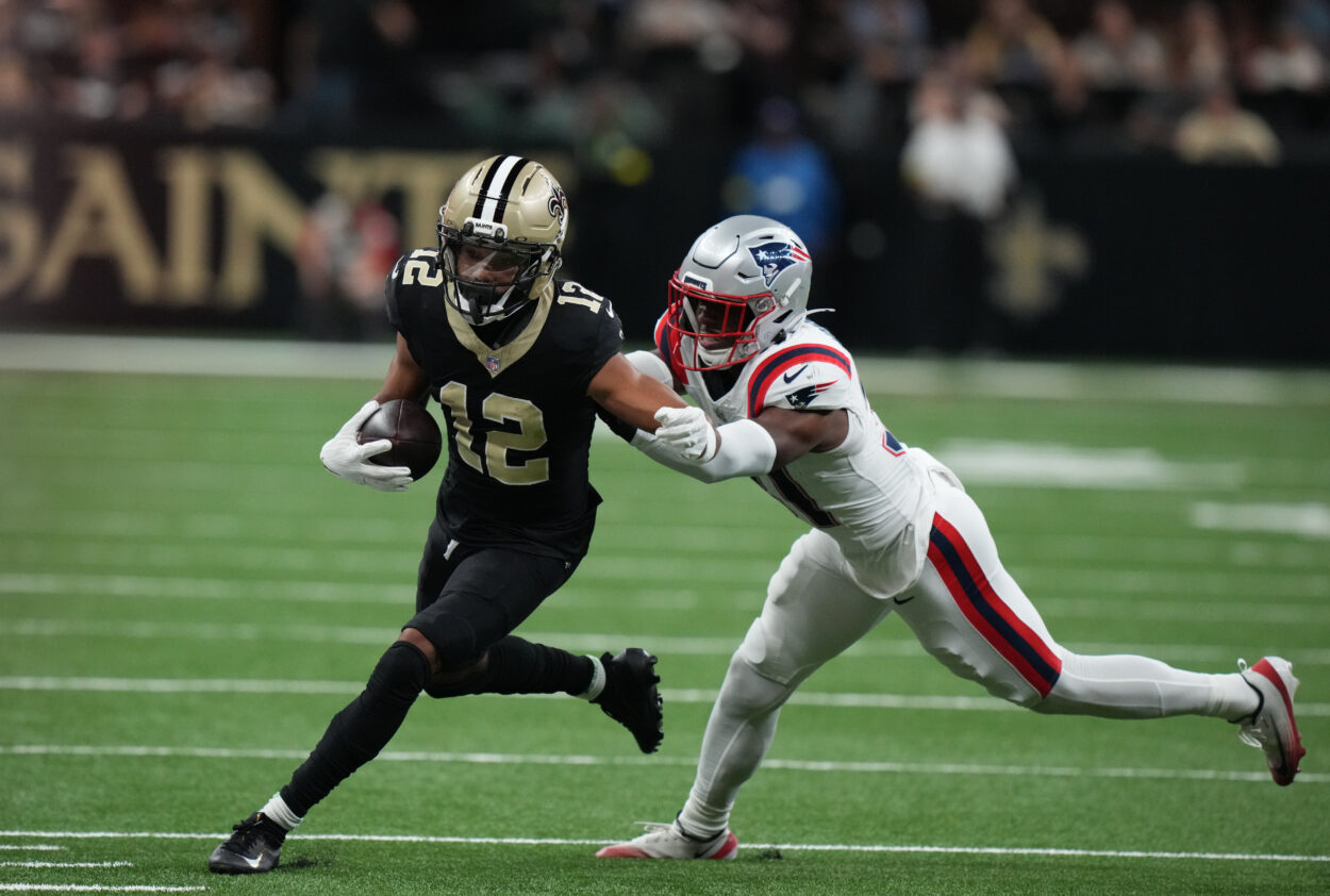 NFL: New England Patriots at New Orleans Saints, chris olave, new york giants NFL: New England Patriots at New Orleans Saints, chris olave, new york giants