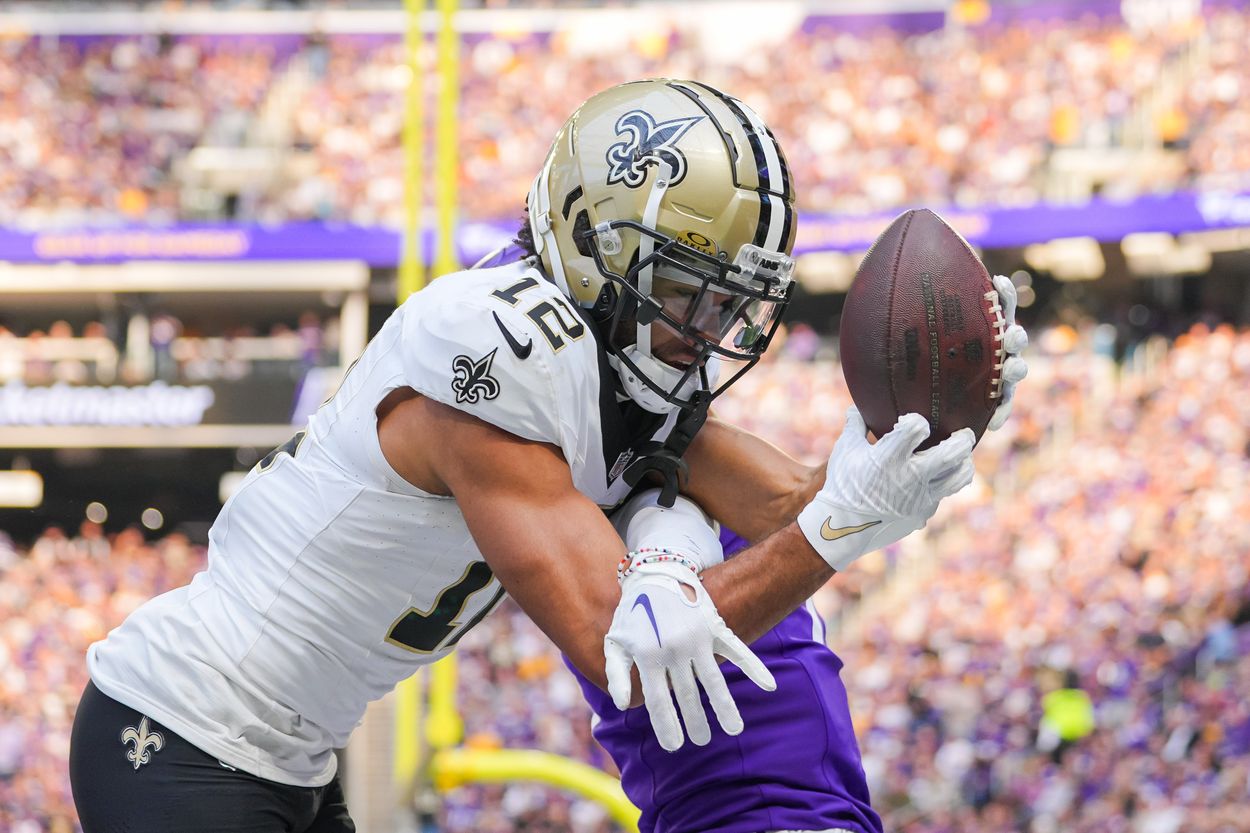 NFL: New Orleans Saints at Minnesota Vikings Chris Olave, Giants, NFL: New Orleans Saints at Minnesota Vikings