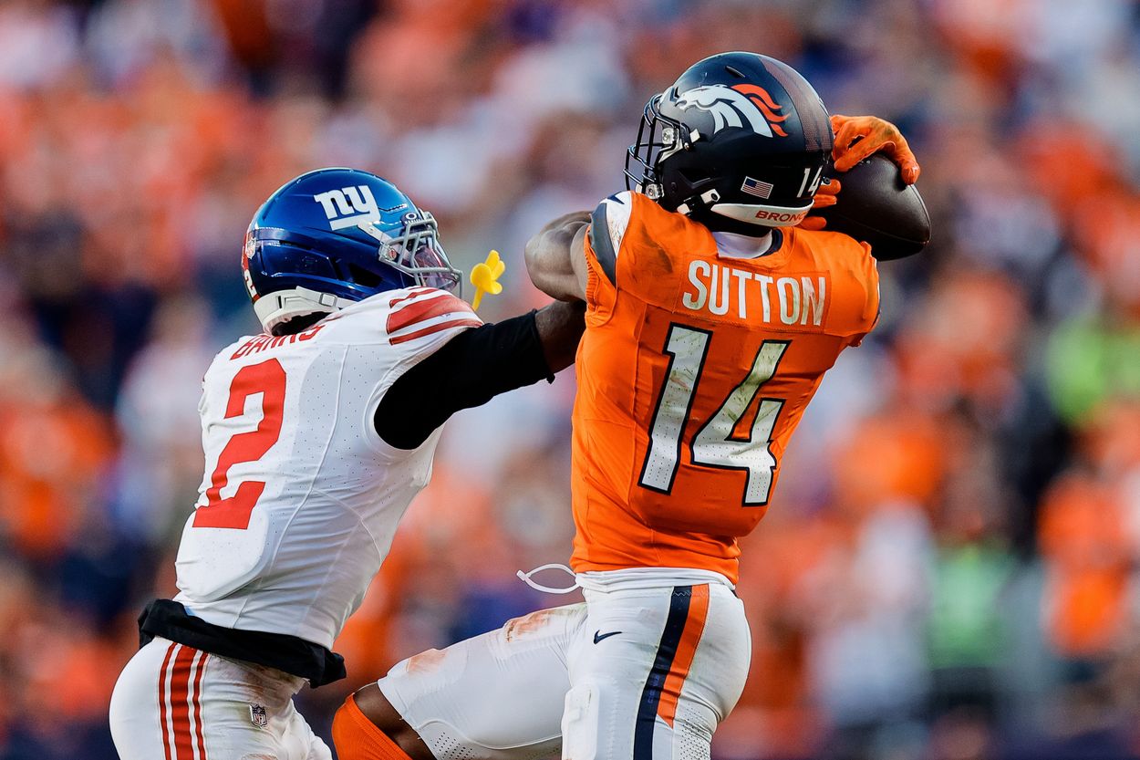 NFL: New York Giants at Denver Broncos Deonte Banks, Courtland Sutton, NFL: New York Giants at Denver Broncos