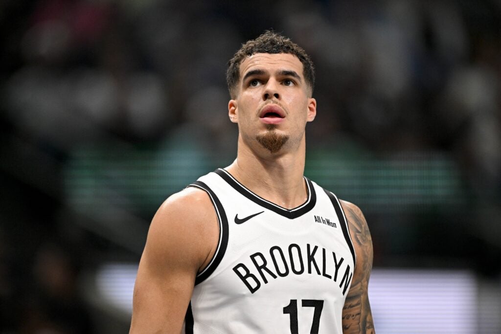 Brooklyn Nets forward Michael Porter Jr. (17) looks on during the second quarter against the Dallas Mavericks at the American Airlines Center.