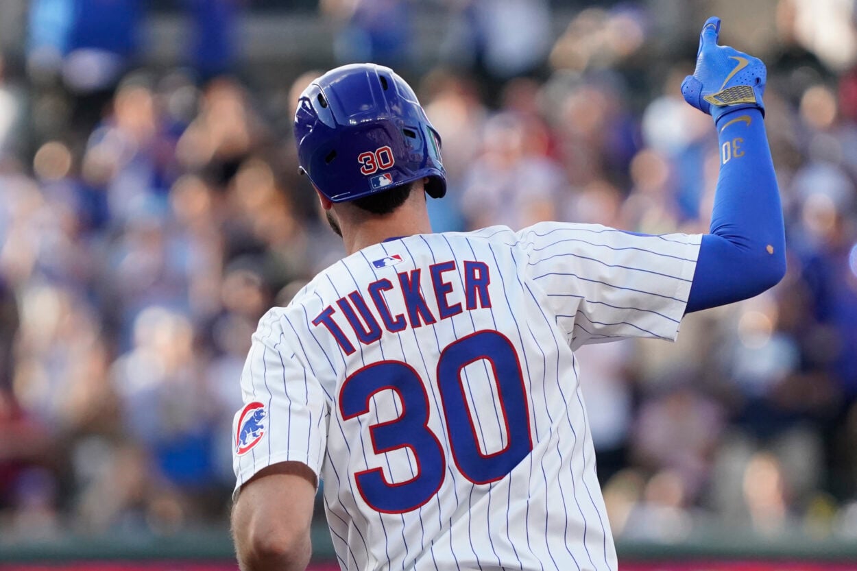 Jul 19, 2025; Chicago, Illinois, USA; Chicago Cubs outfielder Kyle Tucker (30) gestures after hitting a home run against the Boston Red Sox during the first inning at Wrigley Field. Mandatory Credit: David Banks-Imagn Images, mets